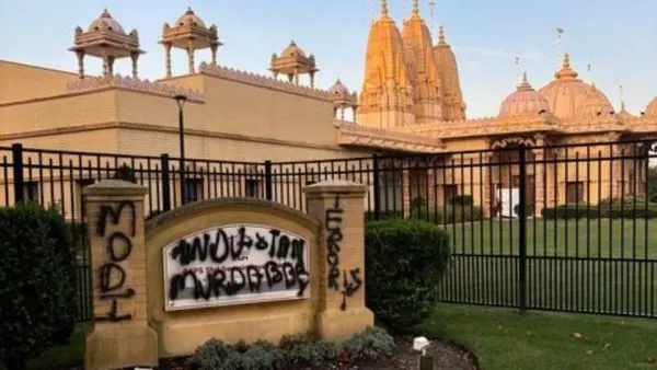 Hindu Temple Attacked in California: Swaminarayan Temple Vandalized, Anti-India Slogans Written on Walls